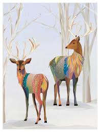 Winter Rainbow Deer Woodland Wall Art