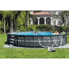 intex 26 x 52 ultra frame above ground swimming pool set with pump ladder