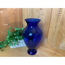 Footed Cobalt Blue Vase With Ribbed