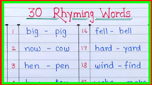 30 rhyming words rhyming words in