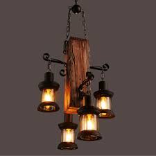 4 Heads Wood Chandelier Iron Ceiling