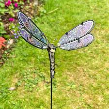 Blue Glass Dragonfly Stake Garden Lawn
