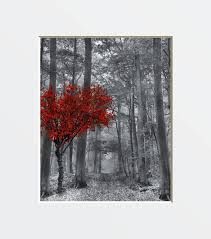 Red Wall Pictures Tree Forest Decor