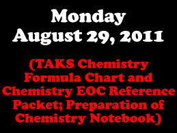 Monday August 29 2011 Taks Chemistry Formula Chart And