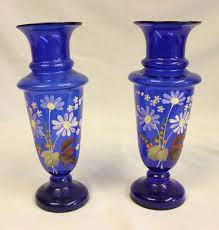 Antique Pair Bristol Blue Glass Shaped