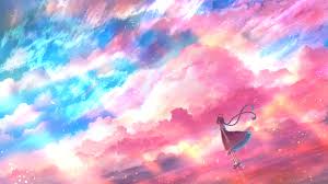 beautiful blue pink sky cloud anime