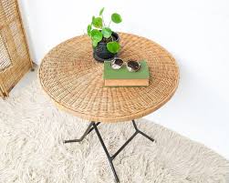 Folding Midcentury Rattan Table With
