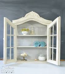 Whitewashed Vintage Wall Curio Cabinet