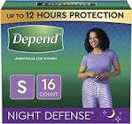 NIGHT DEFENSE OVERNITE UW SMALL FOR WOMEN 16CT - 4 COUNT CASE Depend