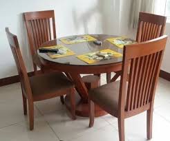 4 Seater Glass Top Wooden Round Dining