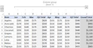 how to group columns in excel