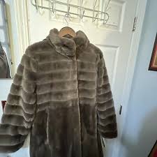 Stand Collar Faux Fur Coat Womens Taupe