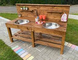 Mud Kitchen With Large Wooden Bowls