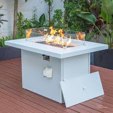 Leisuremod Chelsea Patio Modern Aluminum Propane Fire Pit Table White