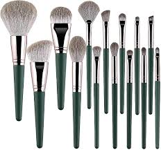 14 pcs makeup brush set green wooden
