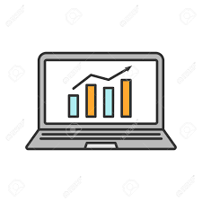 Statistics Color Icon Laptop Display With Market Growth Chart