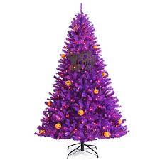 Amazon.com: Goplus 6 英尺(約1.8 公尺)人造紫色聖誕樹,預先點亮的萬聖節樹,附400 個橙色LED 燈和南瓜裝飾,鉸鏈聖誕樹,適合室內假日節日使用:  居家與廚房