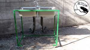 Outsunny portable folding camping sink table with faucet and dual water basins, outdoor fish table sink. Diy Portable Sink Youtube