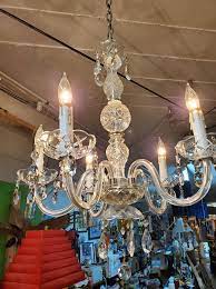 Small Vintage 5 Arm Crystal Chandelier