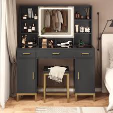 vanity desk with mirror and charging