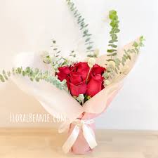 i love you red rose bouquet with green