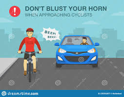 Aggressive and Angry Car Driver is Honking Horn for No Reason. Front View  of a Sedan Car and Cyclist on a Bicycle. Stock Vector - Illustration of  bicyclist, cockpit: 235392037