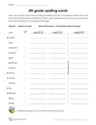 There are 30 units, each of which has a printable spelling list, several worksheets, abc order activities, and assessment resources. 5th Grade Spelling Words List 22 Of 36 5th Grade Word Lists Worksheet Greatschools