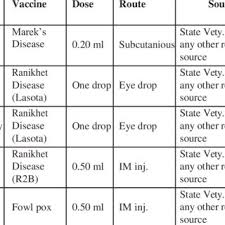 Vaccination Schedule Of Backyard Chicken Download Table