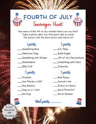 These trivia questions are sure to be a hit at your gathering. Best Fourth Of July Scavenger Hunt Game Independence Day Game Fourth Of July Family Trivia Quiz Patriotic Game L Zoom L American Trivia Best Scavenger Hunt For Kids