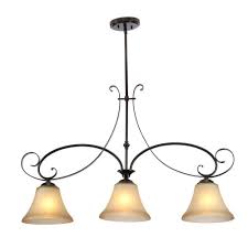 Hampton Bay Essex 3 Light Aged Black Kitchen Island Light With Tea Stained Glass Shade 14710 The Home Depot