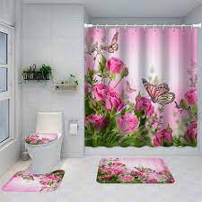 Pink Bathroom Rug Set Shower Curtain