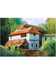 Village Scenery Watercolor Painting