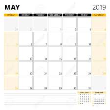 Calendar Planner For May 2019 Stationery Design Template Week