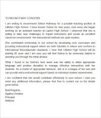 Sample Letter Of Recommendation For Teaching Position Reading Com