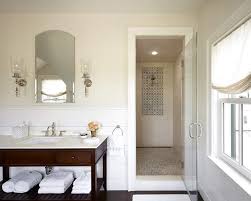 White Bathroom With Dark Wood Trim