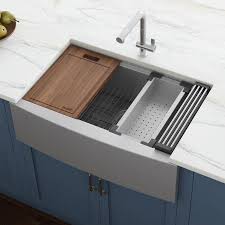 The escutcheon has a 10.3 inch width to cover the unused holes. Ruvati Verona Farmhouse Apron Front 27 In X 22 In Stainless Steel Single Bowl Workstation Kitchen Sink In The Kitchen Sinks Department At Lowes Com