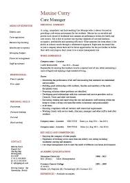 Care Manager Cv Template Personal Summary Career History