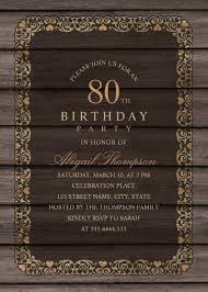 Fancy Wood 80th Birthday Invitations Rustic Country Invitation