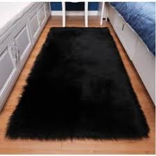 soft faux fur black area rug 3ft by