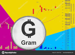 Coin Cryptocurrency Gram On Chart And Yellow Blue Neon