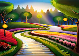 beautiful painting of a path in flower