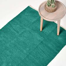 cotton plain chenille rug with natural trim