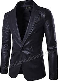Sportides Men Faux Leather Slim Fit One Button Blazer Jacket