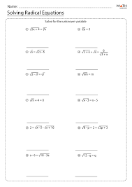 Solving Radical Equations Worksheets