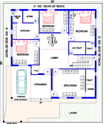 50 X 60 North Facing 3bhk House Plan