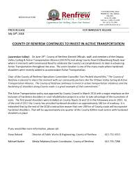 Press Release Active Transportation Announcement The Township Of