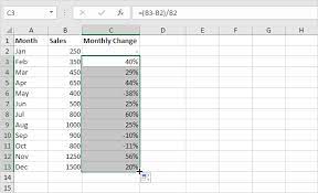 percent change formula in excel in