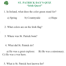 Nov 04, 2021 · if you are looking for questions about funny facts about st patrick's day, questions about the story of st patrick's day, or general irish trivia questions, you will find what you are looking for on this list of questions based around fun facts about saint patrick's day as well as the story behind the origin of st patrick's day and the. St Patrick S Day Quiz