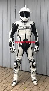 Men White Black Berik Racing Motorbike Real Leather Suit