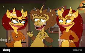 BIG MOUTH, from left: Bonnie (voice: Maya Rudolph), Maury the Hormone  Monster (voice: Nick Kroll), Connie